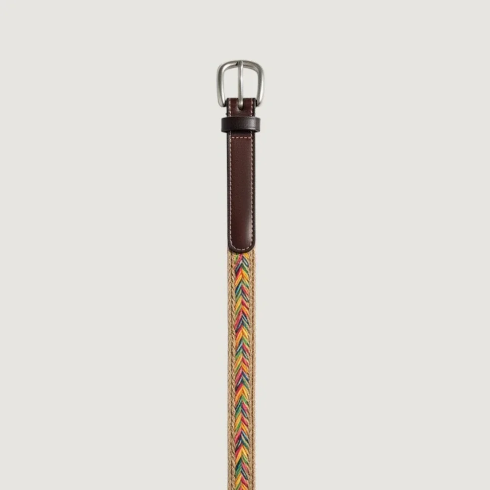 Womens Braided Leather Skinny Belt Rainbow Chevron Woven Boho Brown 41 Inch